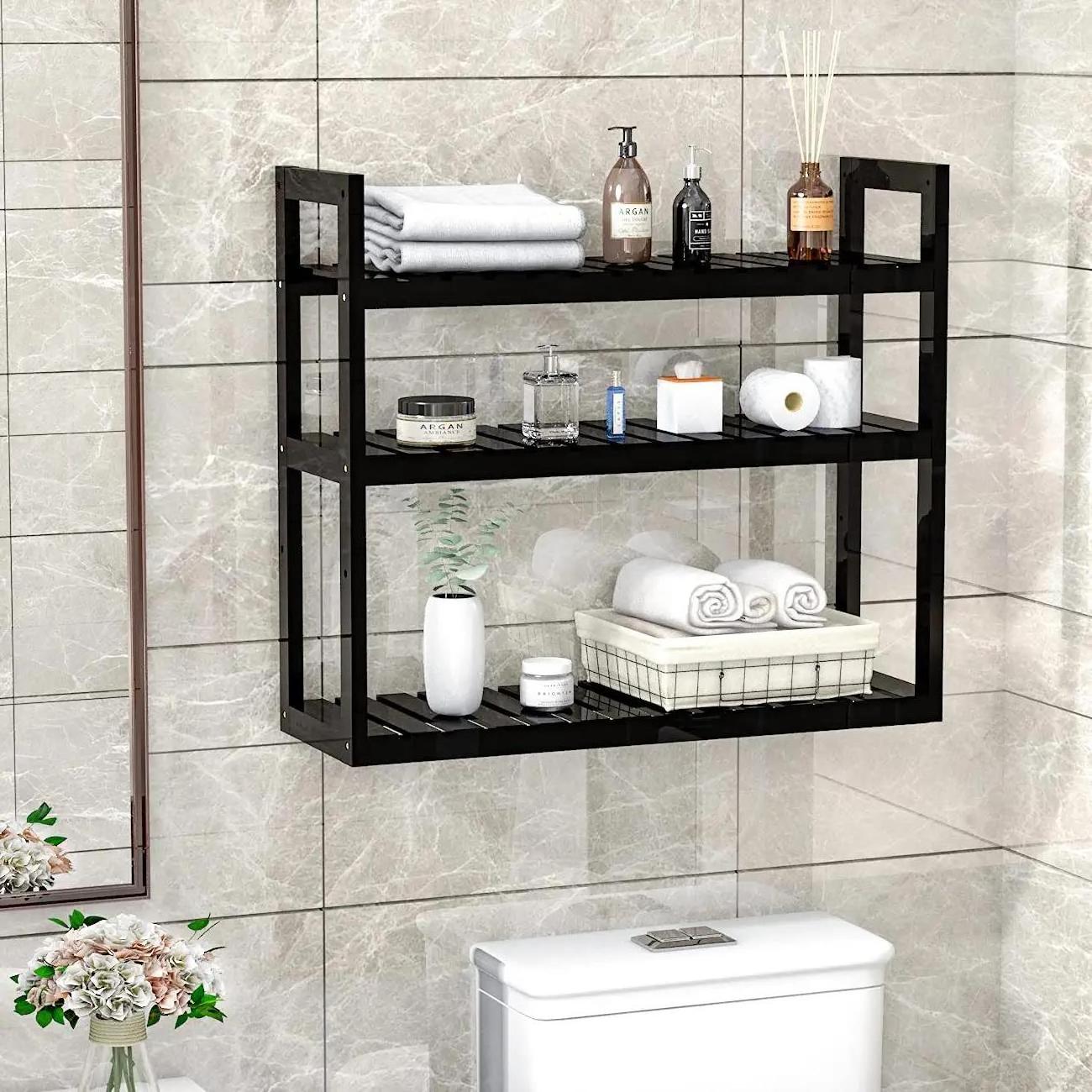 Response Rate 100% Bathroom Bamboo Shelf Organizer 3 Tier Storage Shelf with Adjustable Wall Mounted Shelf Rack Over Toilet