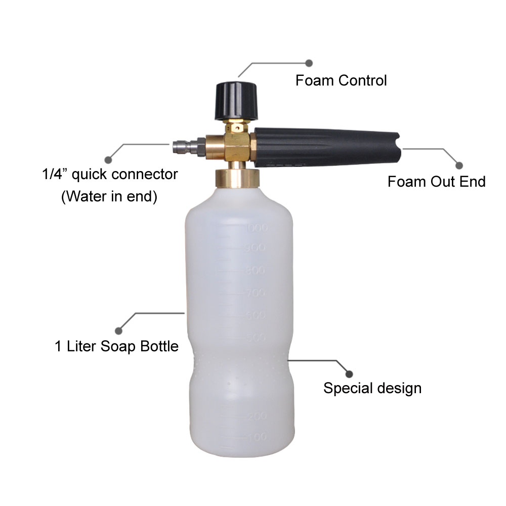 Adjustable Snow Foam Cannon with Heavy Duty Brass Knob, 1/4