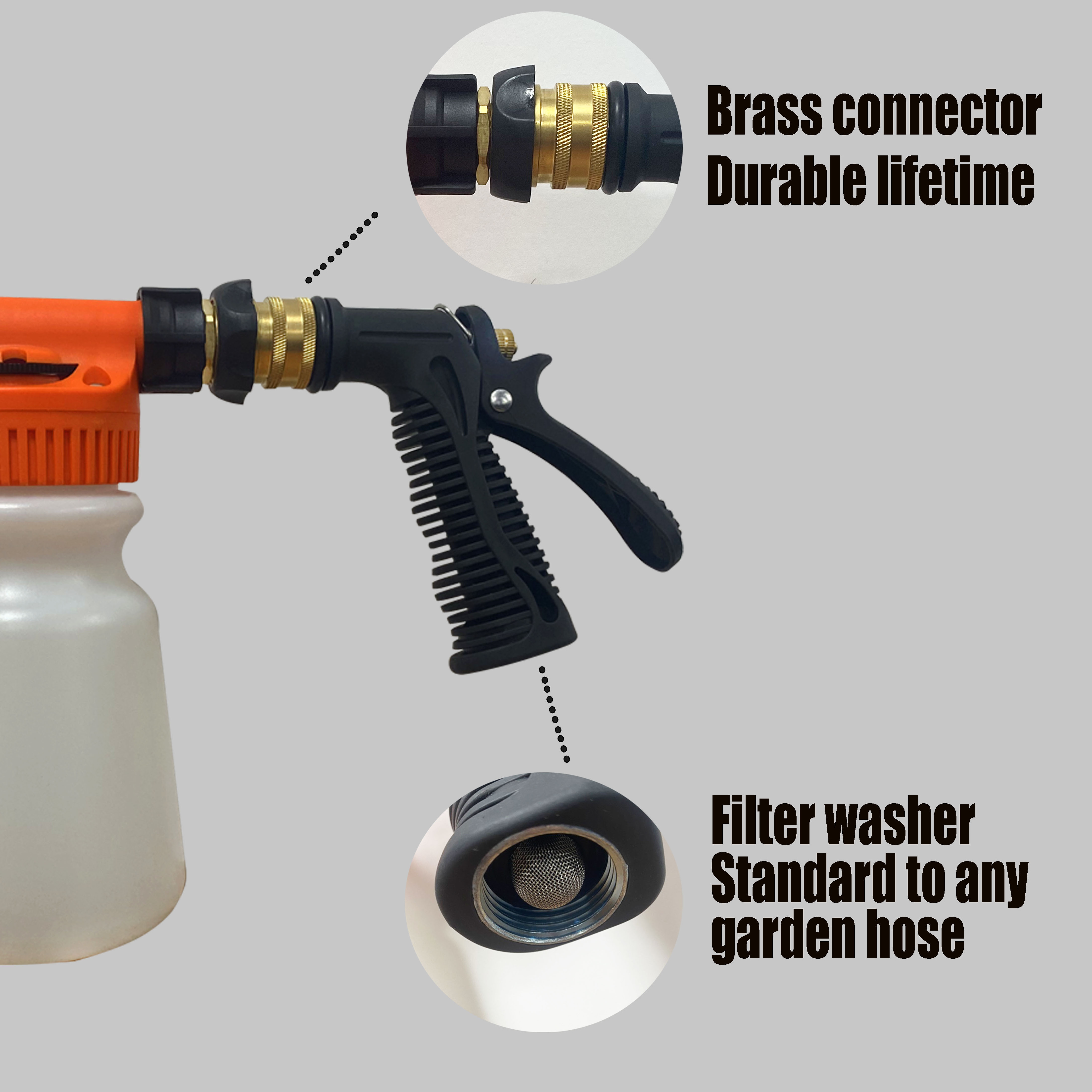 Lawn and garden on hose sprayer plastic spray bottle with heavy duty hose nozzle for soil treatment and fertilization