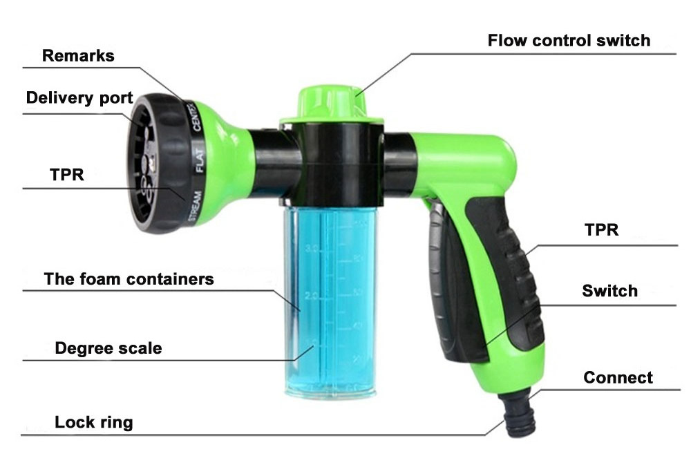 8 in1 Car Wash Brush Foam Gun Garden Hose Nozzle Foam Cannon Bottle Soap Sprayer