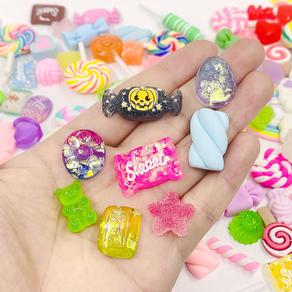 100pcs Assorted Lollipop Sweet Candy Resin Flatback Slime Charms For DIY Craft Making Nail Art Phone Case Decoration