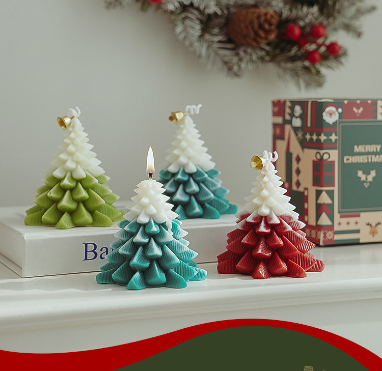 Hot Sale Custom Unique Aroma Paraffin wax Candles Christmas Tree Shaped Scented Candles