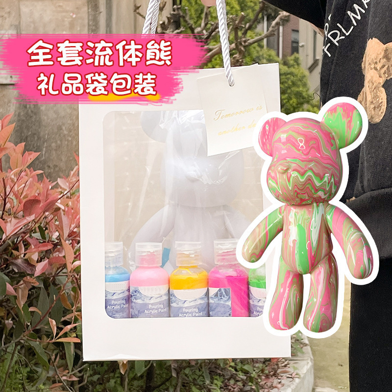 New Arrival Acrylic Pouring Paint Fluid Art Set Bear with 3 Colors Kit for DIY Crafts