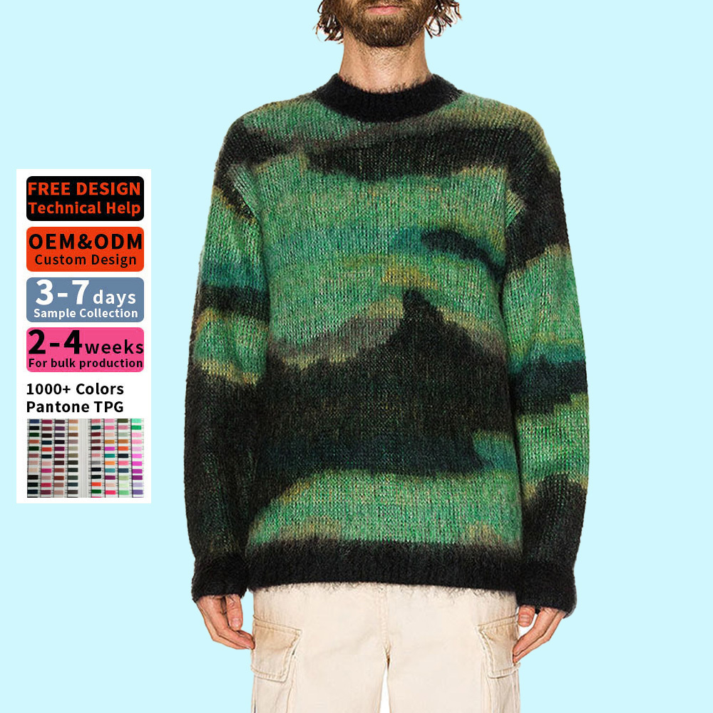 Luxury heavy mohair and wool jumper angora mohair knitted sweater for men