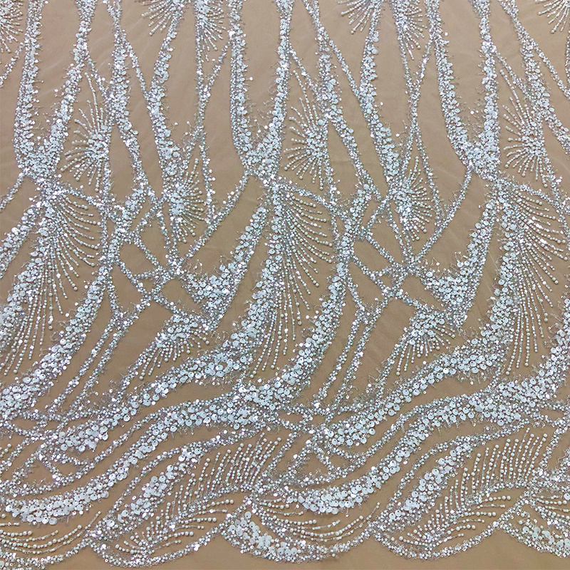 Hot selling style tube bead embroidery lace fabric pearl sequin lace fabric wedding dress fabric WS-2679