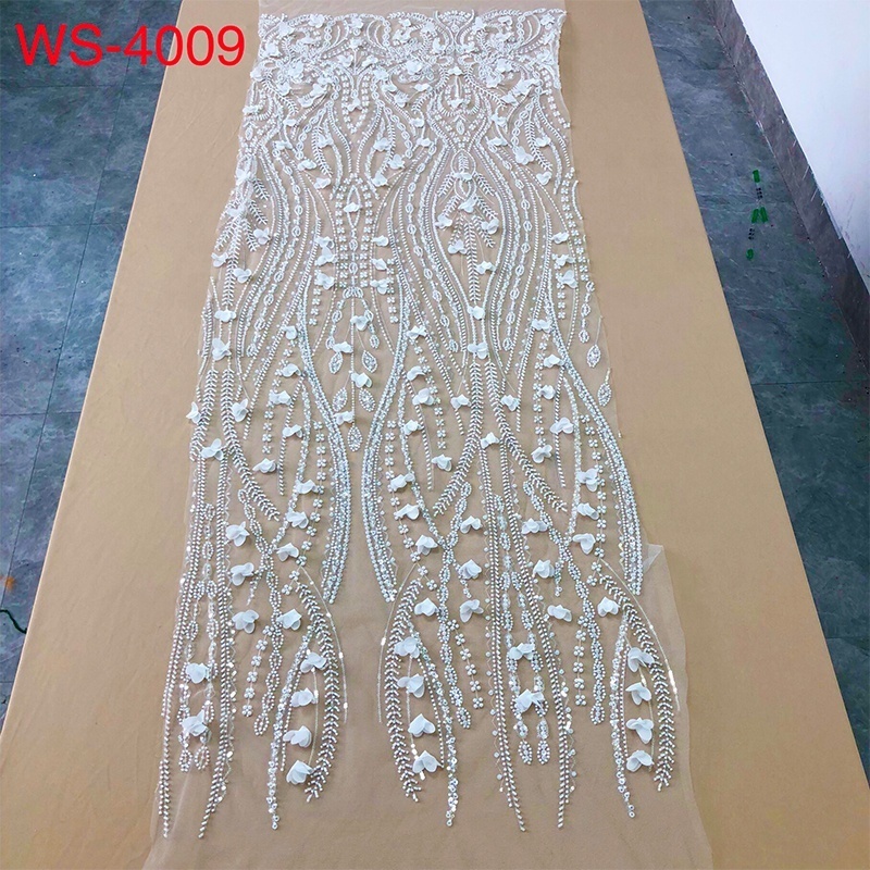 3D floral embroidery fabric heavyduty bead embroidery fabric black Nigerian lace fabric dress WS-4009