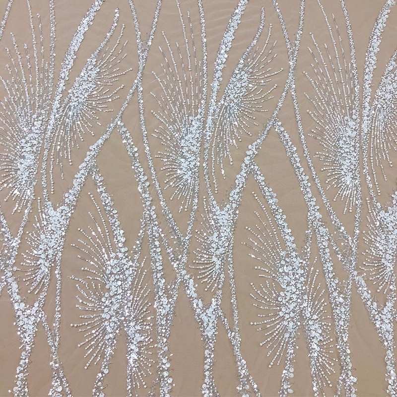 Hot selling style tube bead embroidery lace fabric pearl sequin lace fabric wedding dress fabric WS-2679