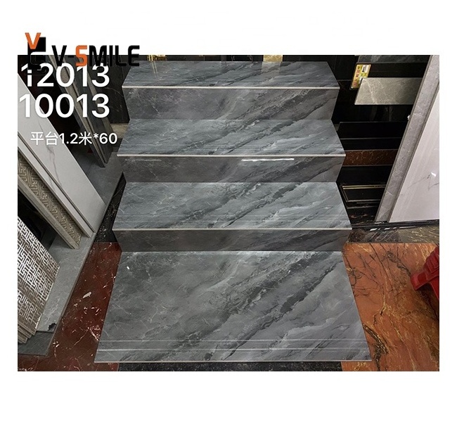 stair and raiser marble Pattern design stair tile marble look step with groove nosing tile