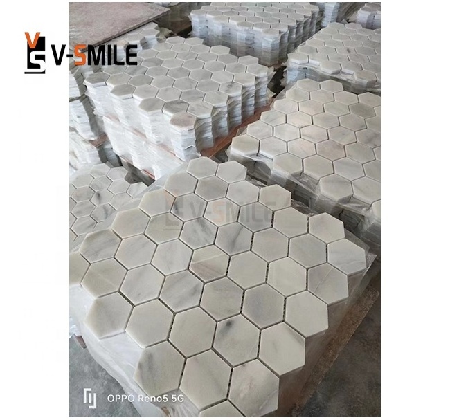 Hexagon White Marble Stone Mosaic Tile for wall decoration bathroom kitchen