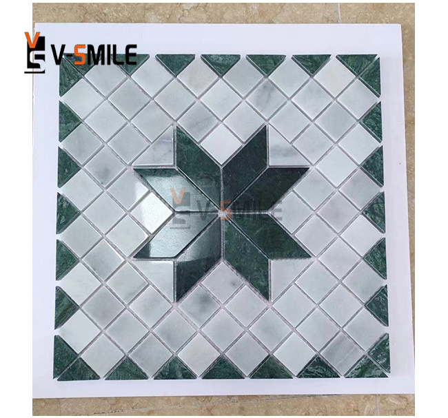 Retro Classic Design Indian Green Waterjet Parquet Wall Floor Stone Green Marble Mosaic Tiles