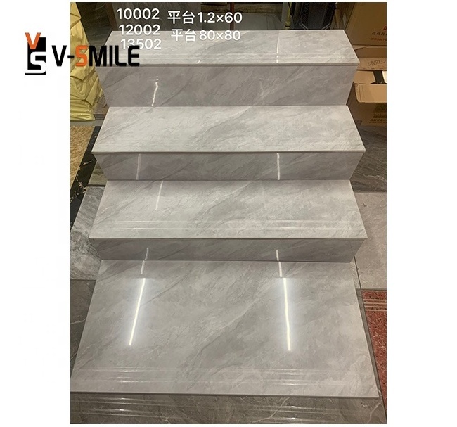 stair and raiser marble Pattern design stair tile marble look step with groove nosing tile