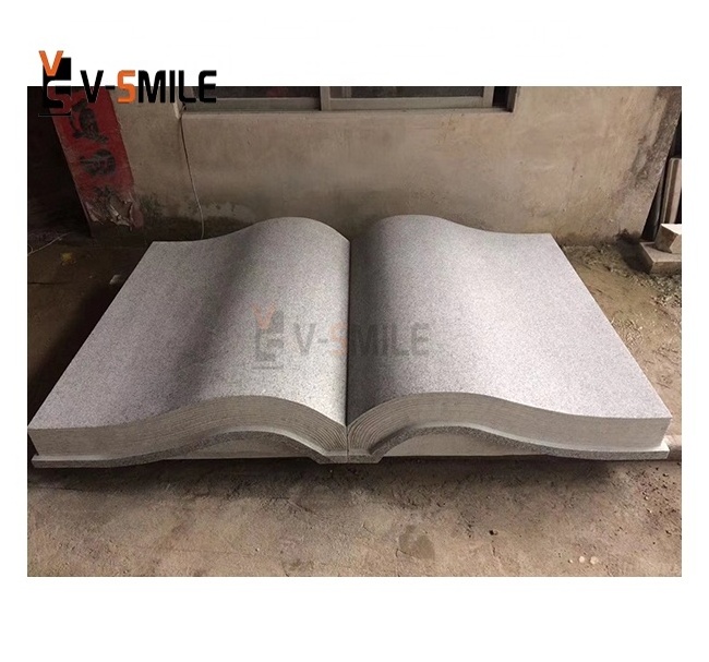 Polished Upright Monument grey Granite Book Style Headstone  Simple Monument Tombstone Open book shaped carving