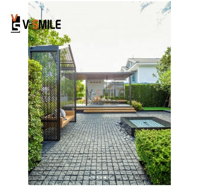 LANDER Pavers Outdoor Fan Shape Cobble Stone Meshed Pavement Mats Granite Patio Driveway Paving Stone