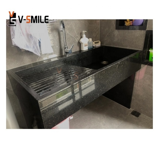 India absolute black slab galaxy granite polished Black Pearl Granite Reception Desk counter Black galaxy granite Front Desk