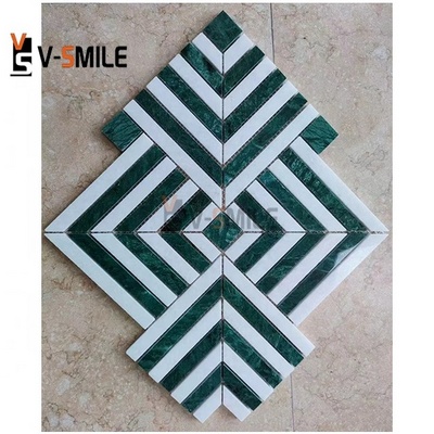 Retro Classic Design Indian Green Waterjet Parquet Wall Floor Stone Green Marble Mosaic Tiles