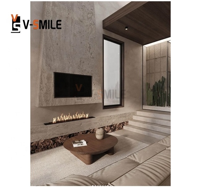 Artistic Modern Fire Surround Fireplace Indoor Decorative Natural Stone Beige Marble Fireplace Surround