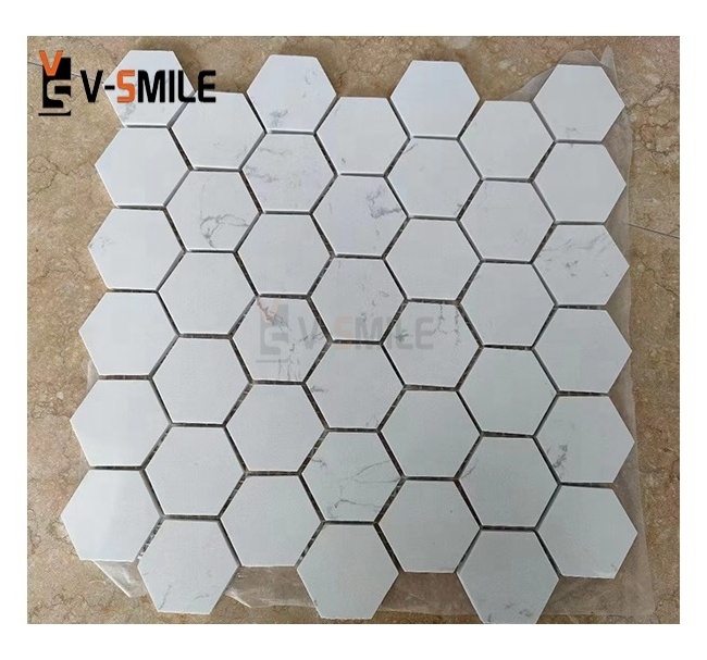 Hexagon White Marble Stone Mosaic Tile for wall decoration bathroom kitchen