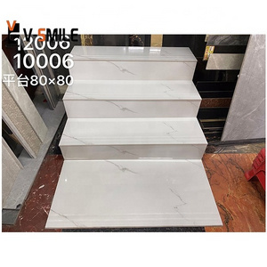 stair and raiser marble Pattern design stair tile marble look step with groove nosing tile