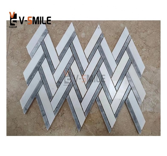 Basketweave white marble mosaic tile polished with black dots