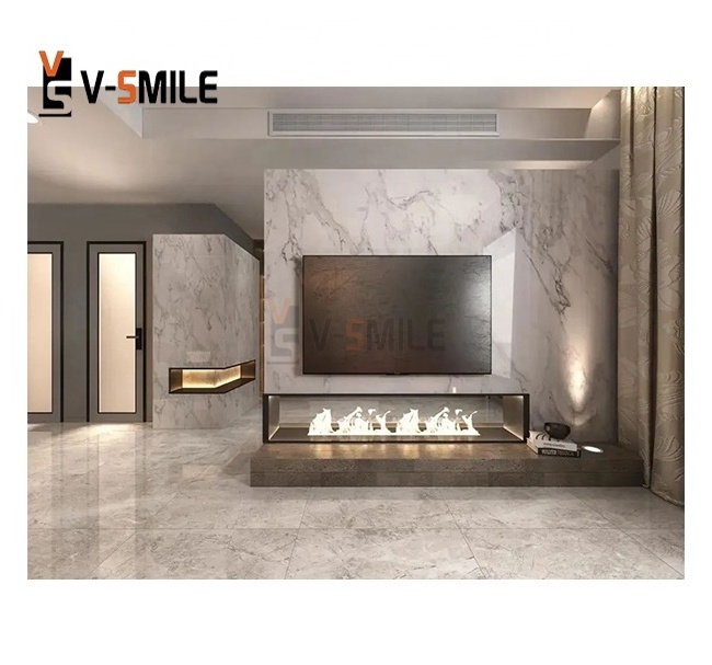 Artistic Modern Fire Surround Fireplace Indoor Decorative Natural Stone Beige Marble Fireplace Surround