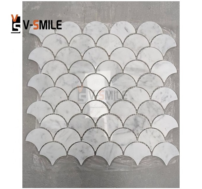 Basketweave white marble mosaic tile polished with black dots