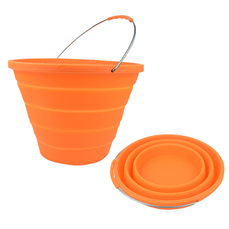 Big Storage Size 10 Liters Foldable Fishing Bucket Portable Silicone Collapsible Buckets With Stainless Steel Handle