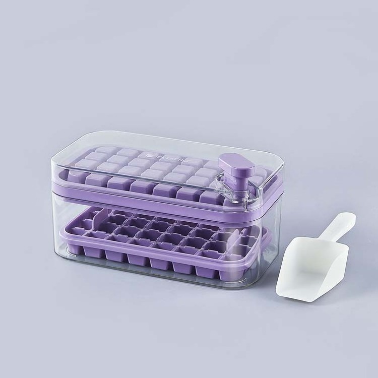 2023 New Hot Sale 2 Layers Freeze Mini Ice Cube Mold Ice Cube Tray With Lid Container Scoop