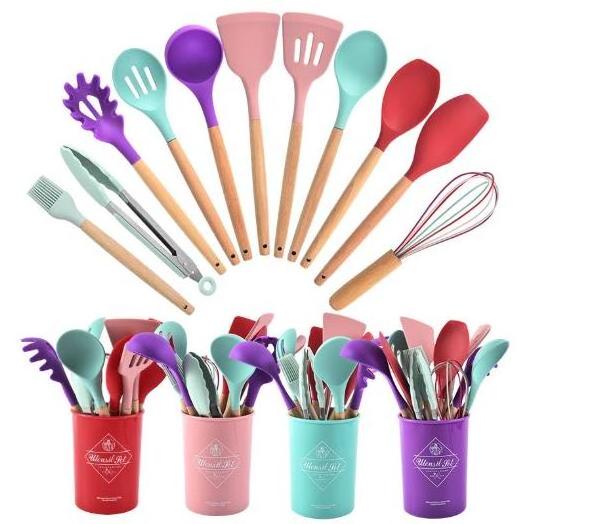 New Gift Modern Colorful Home Essentials Cooking Tools Kitchenware Silicone Kitchen Utensils Set Made Of Silicone