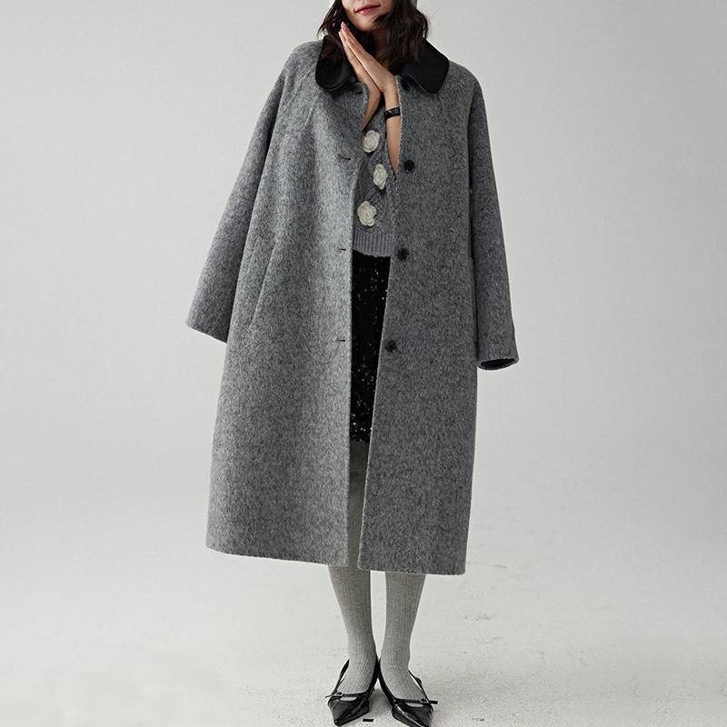 Weshallo High Quality Custom Winer Thick Alpaca Coat Single Breasted Long Cashmere Wool Coats for Women