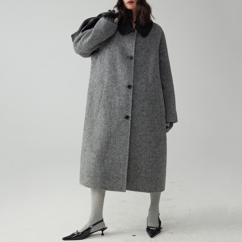 Weshallo High Quality Custom Winer Thick Alpaca Coat Single Breasted Long Cashmere Wool Coats for Women