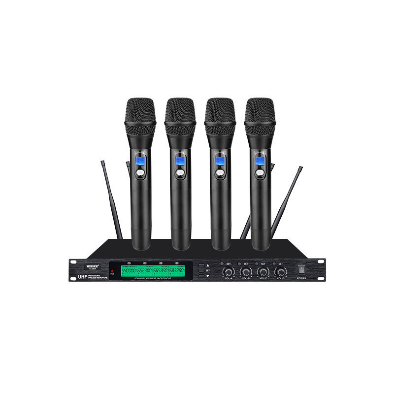 Professional High Quality Four-Channel UHF Collar clip Wireless Handheld Microphone Karaoke system System U-6124