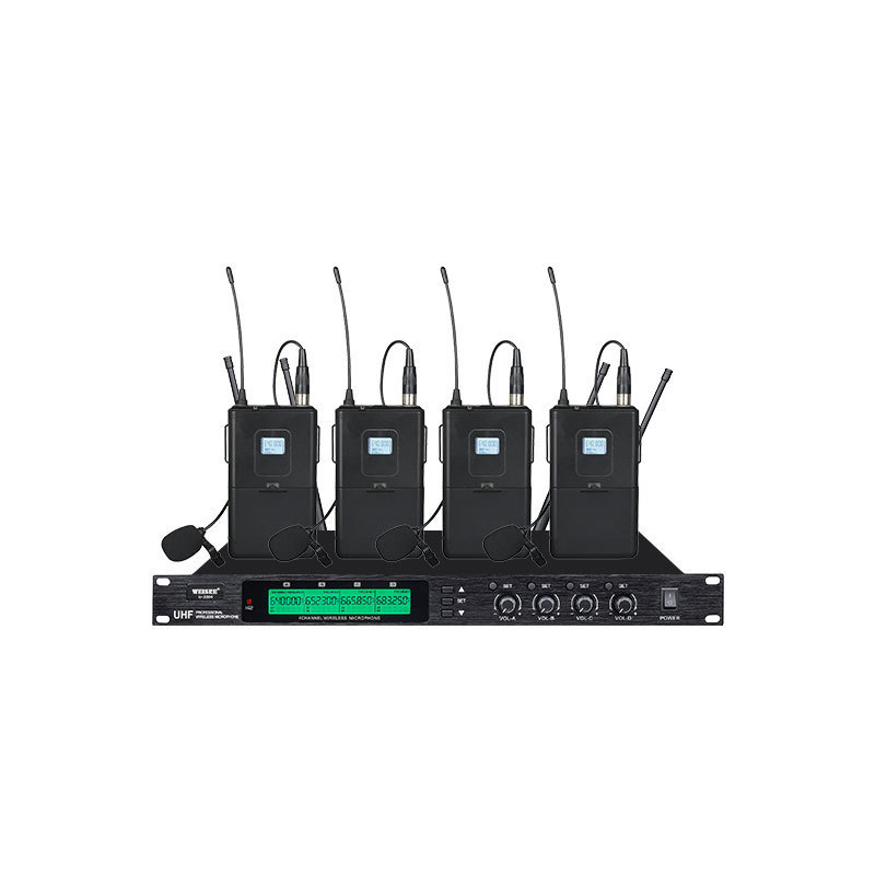 Professional High Quality Four-Channel UHF Collar clip Wireless Handheld Microphone Karaoke system System U-6124