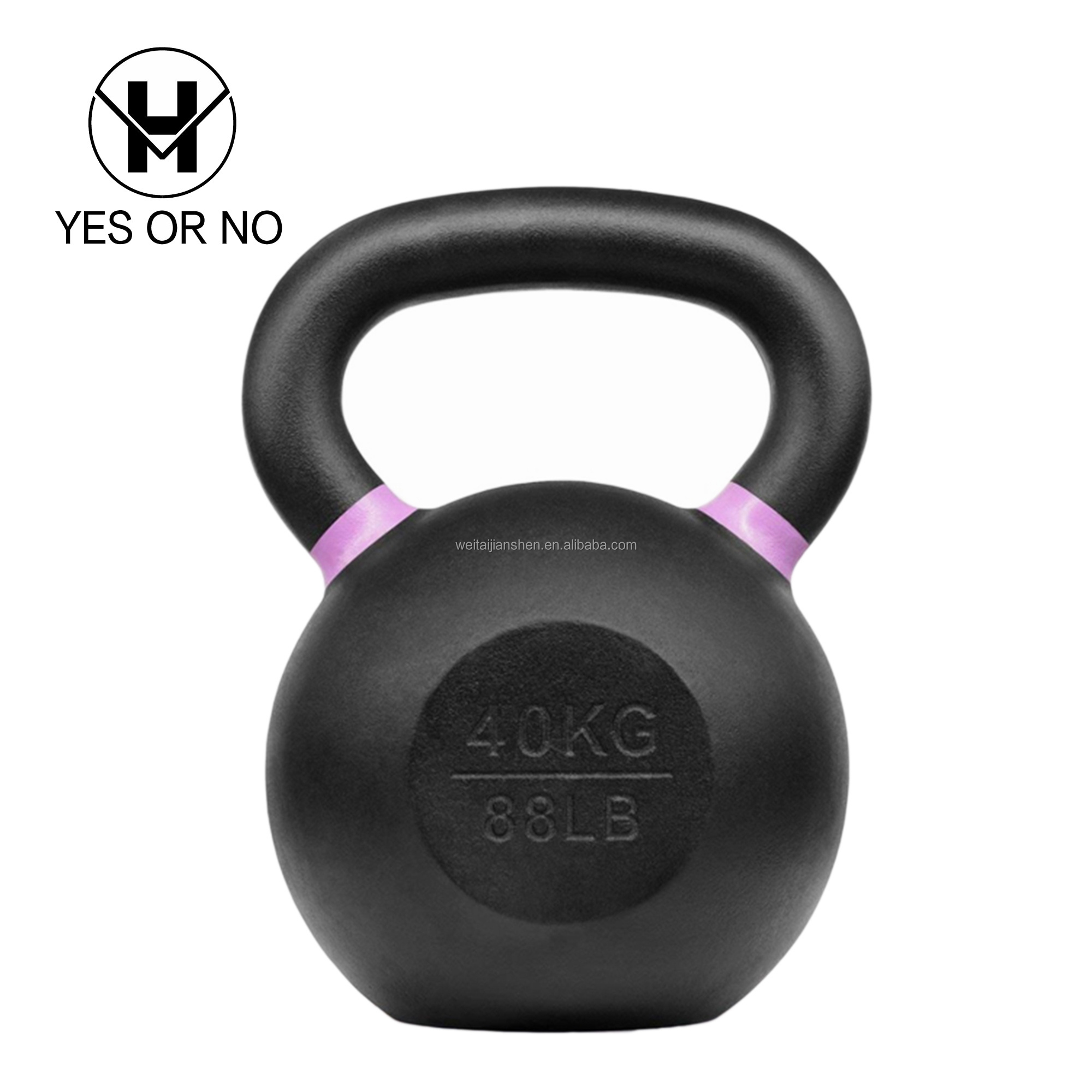 YES OR NO Wholesale Fitness 24 Kg Ergonomic Grip Single Black Color Powder Coated Cast Iron Kettlebell