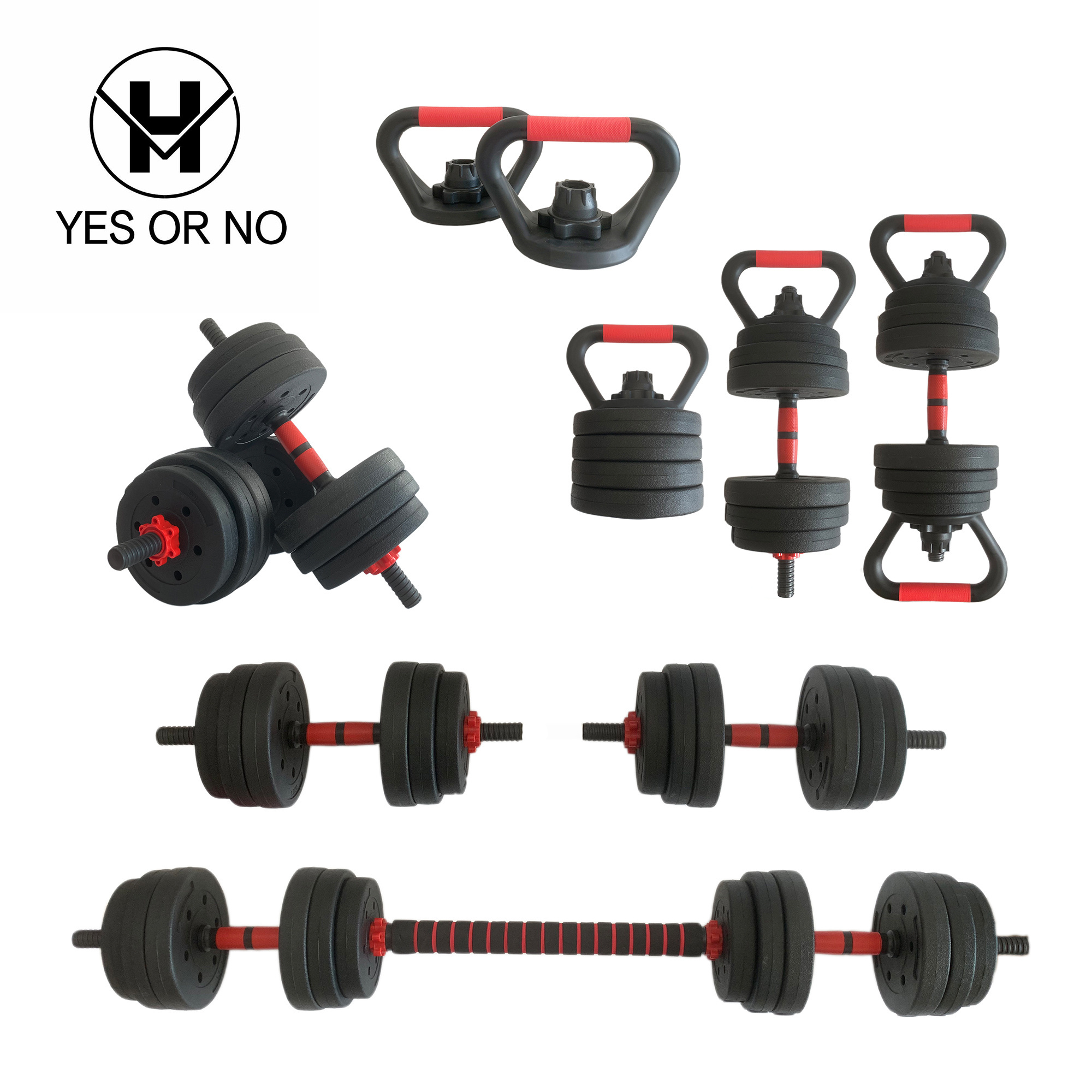 YES OR NO Wholesale Colored Home Gym Fitness Dumbbell Plastic Dumbbells Long Bar Cement Dumbbell 25Kg