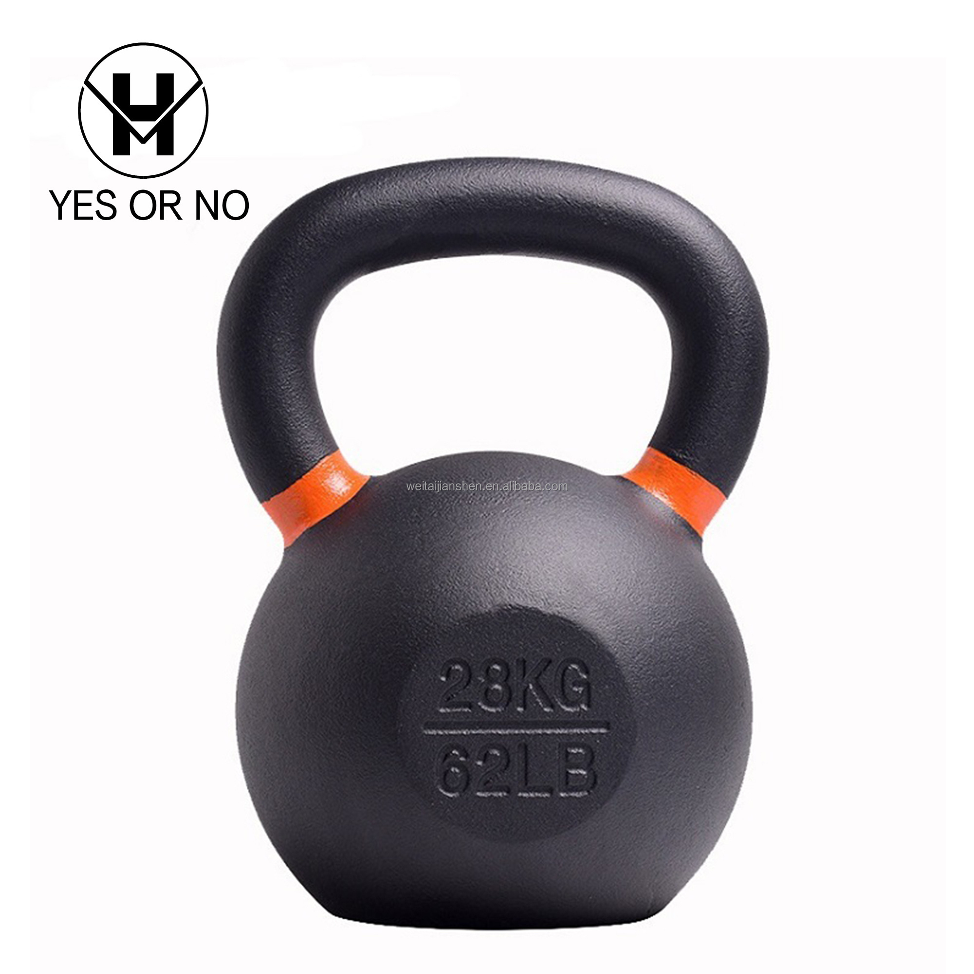 YES OR NO Wholesale Fitness 24 Kg Ergonomic Grip Single Black Color Powder Coated Cast Iron Kettlebell