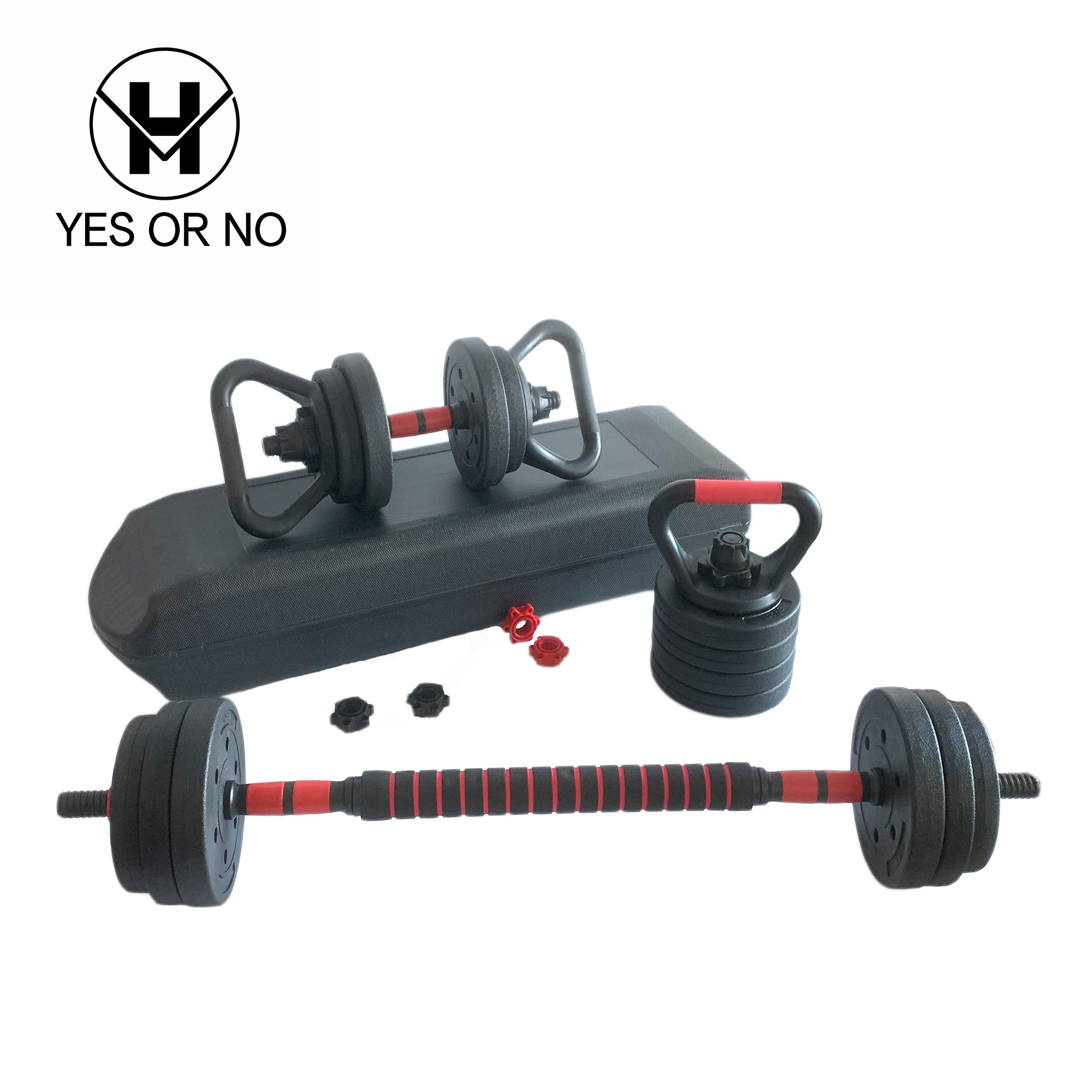 YES OR NO Wholesale Colored Home Gym Fitness Dumbbell Plastic Dumbbells Long Bar Cement Dumbbell 25Kg