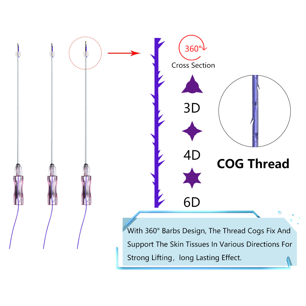 Cosmetic Sharp Needle Face Lift 6D Cog Thread Pdo 21G 50mm For Skin Lift