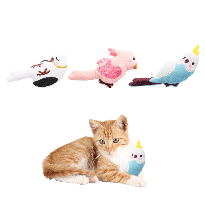 Hot Sell Cat Toy New Design 2024 Sparrow Shaped Funny Bird Mint Cat Plush Fur Chew Toy Japanese Bulk Small Cat Toy