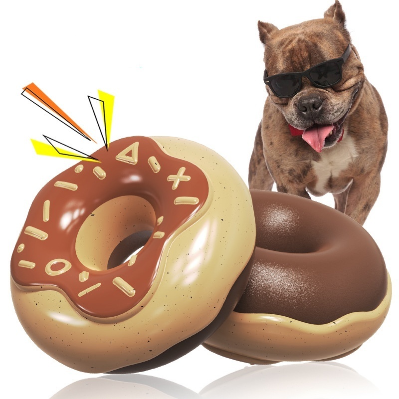 Hot Sale Donuts Shape Dog Chew Toy TPR Interactive Durable Dog Chew Toy Chocolate Doughnut With Real Flavor