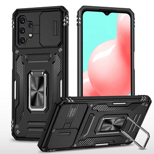 2 in 1 Dual Layer Armor TPU PC Slide Camera Back Cover with Ring Holder Coque Mobile Phone Case for Samsung Galaxy a32 4g