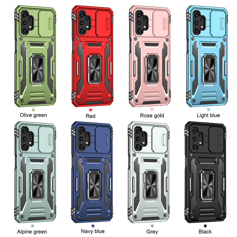 2 in 1 Dual Layer Armor TPU PC Slide Camera Back Cover with Ring Holder Coque Mobile Phone Case for Samsung Galaxy a32 4g