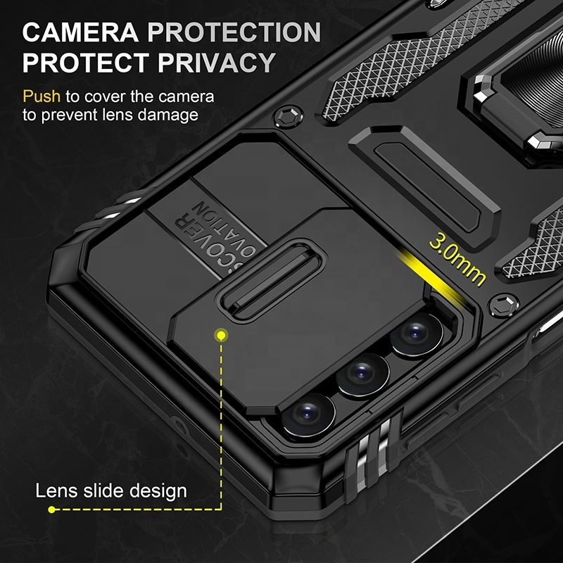 2 in 1 Dual Layer Armor TPU PC Slide Camera Back Cover with Ring Holder Coque Mobile Phone Case for Samsung Galaxy a32 4g