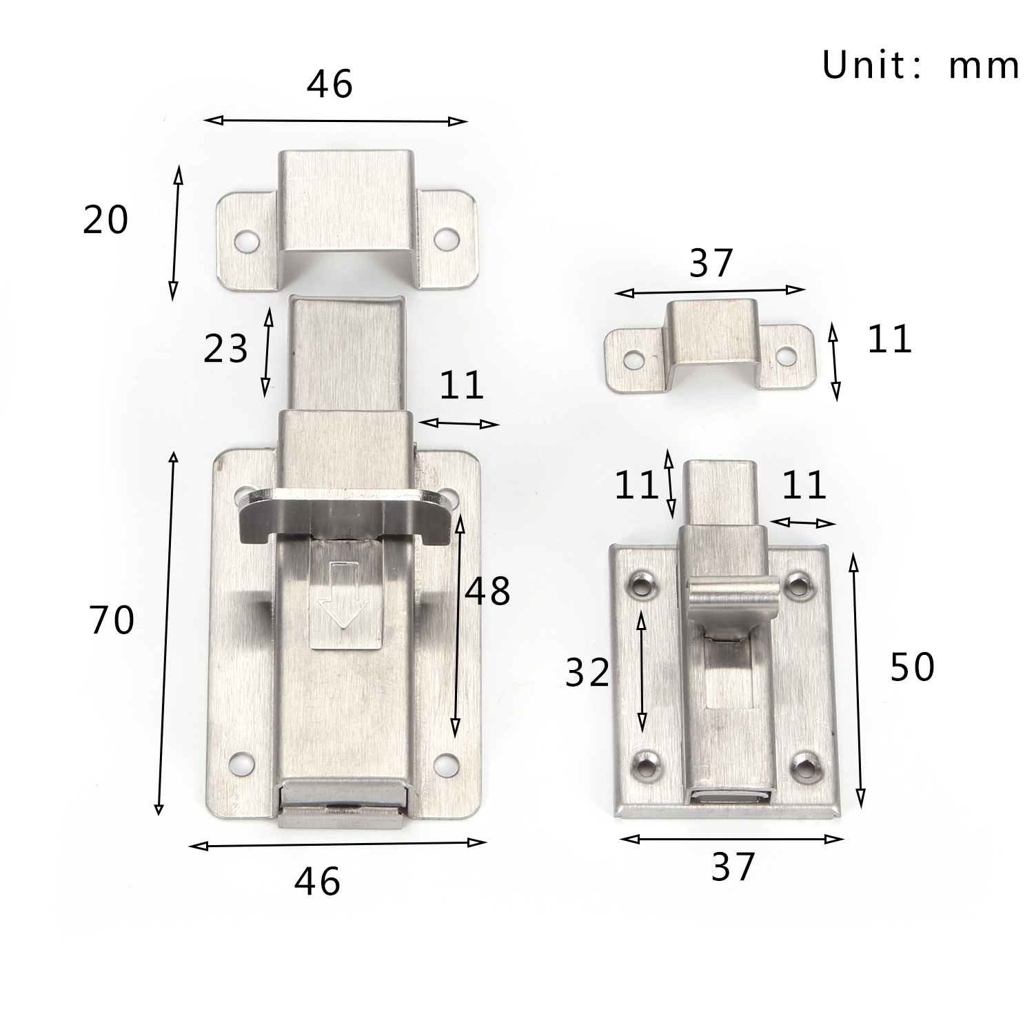 Door & Window Bolts High Quality Square Tube Sliding Door Latch Lock Durable Stainless Steel Flush Door Bolt