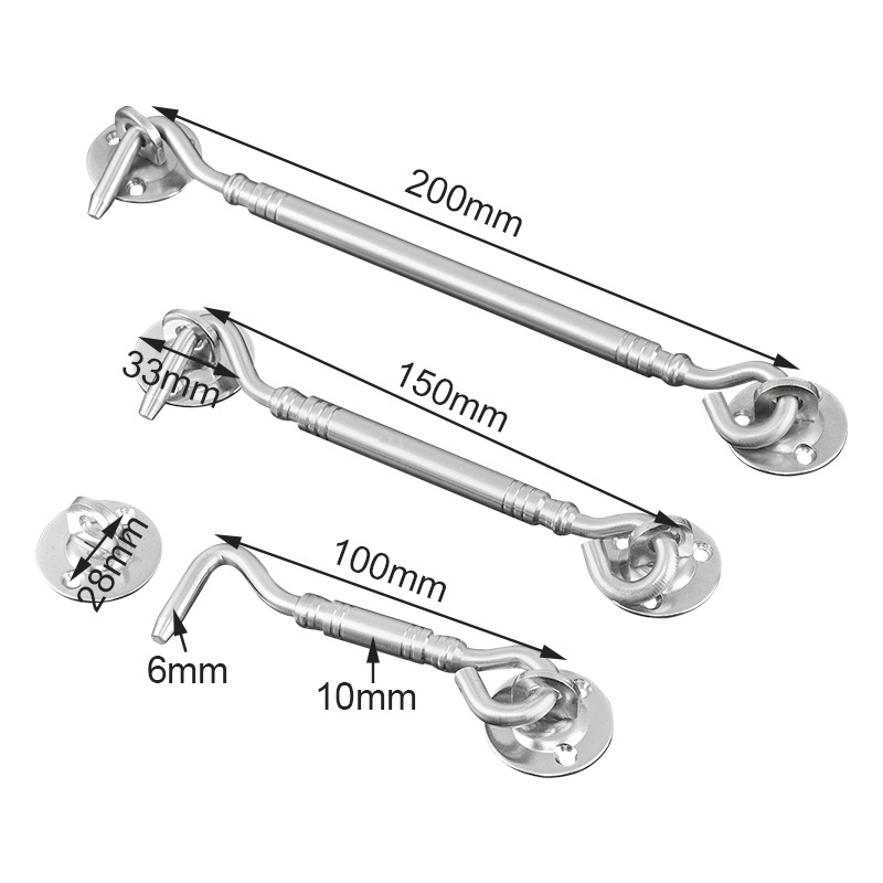 Door Window Accessories Stainless Steel Cabin Hook and Eye Latches Barn Door Lock