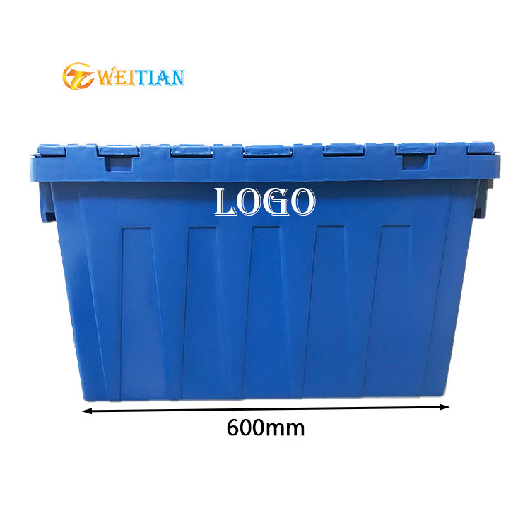 600*400*350mm Folding logistic storage turnover plastic moving crate with lid sale