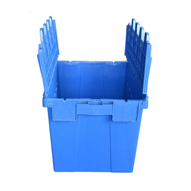 600*400*350mm Folding logistic storage turnover plastic moving crate with lid sale