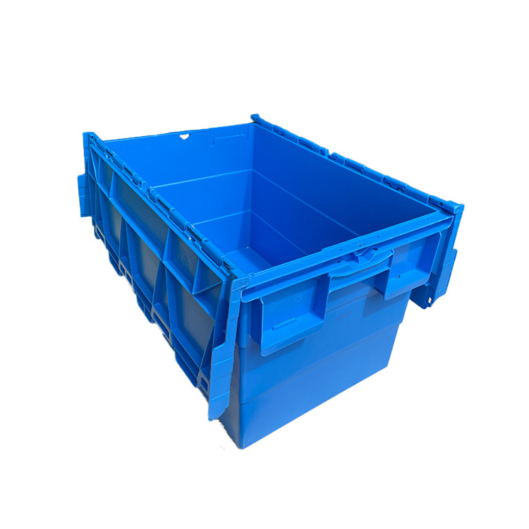 600*400*350mm Folding logistic storage turnover plastic moving crate with lid sale