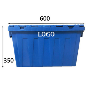 600*400*350mm Folding logistic storage turnover plastic moving crate with lid sale