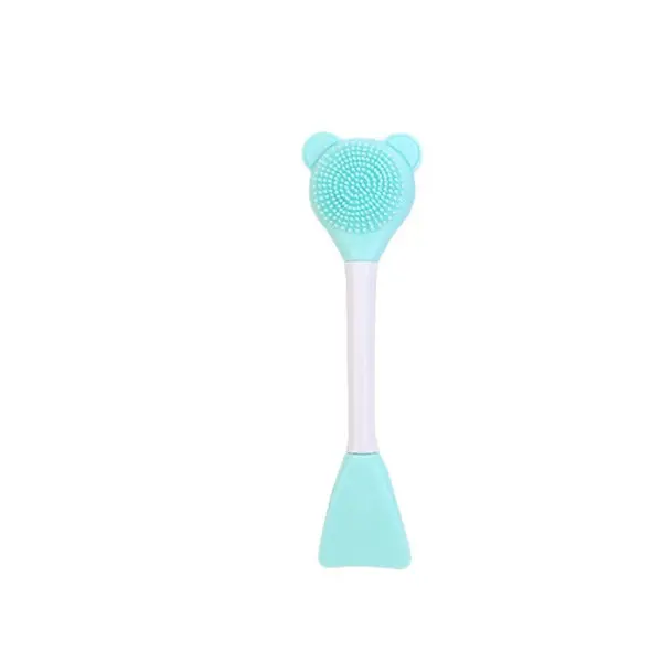 15cm Hot Sale Double Side Cute Bear Silicone Lip Brush Exfoliating Nose Clean Blackhead Removal Brushes With Cream Spatula