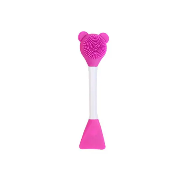 15cm Hot Sale Double Side Cute Bear Silicone Lip Brush Exfoliating Nose Clean Blackhead Removal Brushes With Cream Spatula